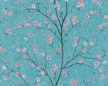 Vliesová tapeta květy, třešeň, sakura, asijský vzor, růžová, modrá, zelená 379123 / Tapety na zeď 37912-3 Metropolitan Stories 2 (0,53 x 10,05 m) A.S.Création
