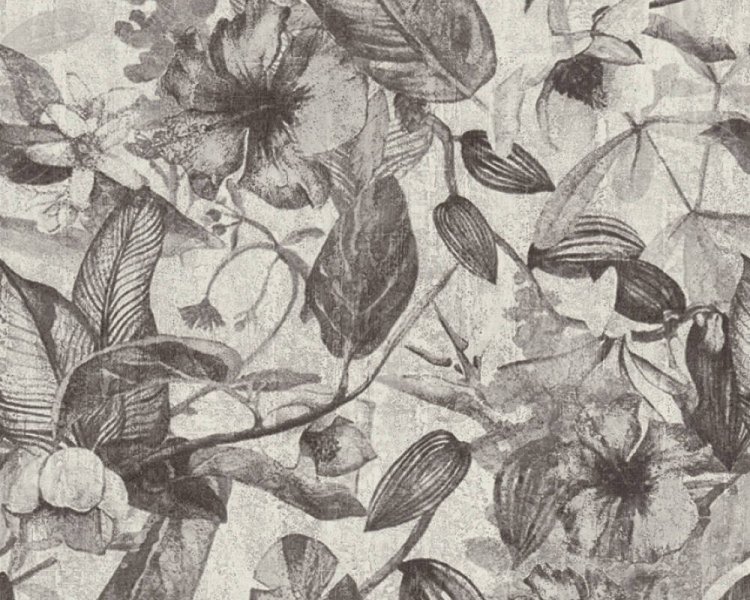 Vliesová tapeta 372163 šedé, černé květy / Tapety na zeď 37216-3 Greenery (0,53 x 10,05 m) A.S.Création