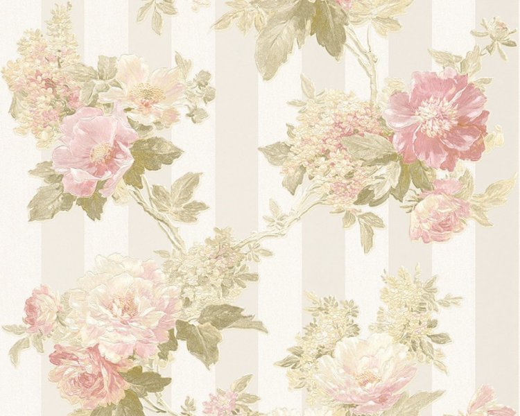 Vliesová tapeta květy, pruhy 30446-1 růžová, zelená / Tapety na zeď 304461 Romantico (0,53 x 10,05 m) A.S.Création