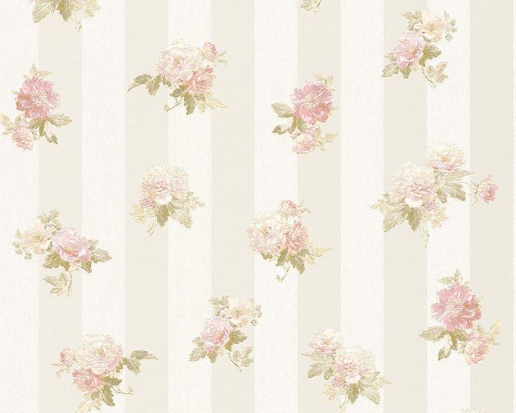 Vliesová tapeta pruhy, květy 30447-1 růžová, zelená / Tapety na zeď 304471 Romantico (0,53 x 10,05 m) A.S.Création