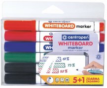 Sada stíratelných popisovačů Centropen WHITEBOARD 855904 na bílé tabule - oranžový, červený, modrý, zelený a 2 černé fixy