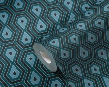 Moderní vliesová tapeta s etno-geometrickým vzorem v modré, černé a šedé barvě. Vliesová tapeta 377072 z kolekce Architects Paper - Jungle Chic