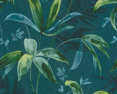 Vliesová tapeta modrá, zelená, listy 377044 / Tapety na zeď 37704-4 Jungle Chic (0,53 x 10,05 m) A.S.Création
