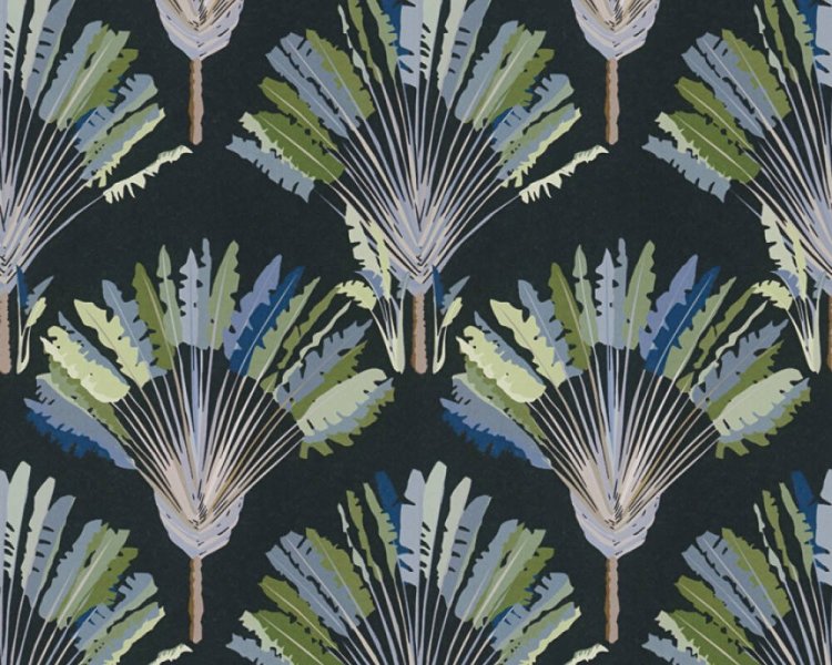 Vliesová tapeta černá, modrá, zelená, palmy 377085 / Tapety na zeď 37708-5 Jungle Chic (0,53 x 10,05 m) A.S.Création