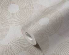 Hnědá, béžová grafická vliesová tapeta ve skandinávském stylu - kruhy, geometrický vzor, Scandi styl od A.S.Création