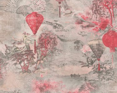 Vliesová tapeta 374662 červená, růžová, šedá, japonský motiv / Tapety na zeď 37466-2 Asian Fusion (0,53 x 10,05 m) A.S.Création