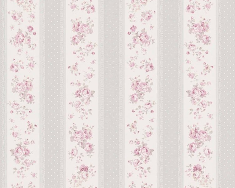 Vliesová tapeta pruhy, květy a tečky - šedá, růžová, bílá, 390692 / Tapety na zeď 39069-2 Maison Charme (0,53 x 10,05 m) A.S.Création