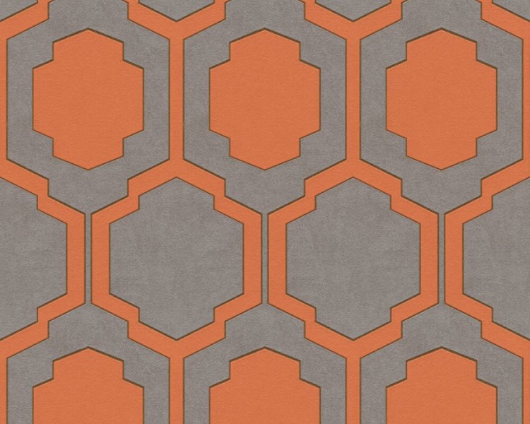Vliesová tapeta grafická, retro -  oranžová, šedá, béžová, měděná, taupe 374793 / Tapety na zeď 37479-3 Pop Style (0,53 x 10,05 m) A.S.Création