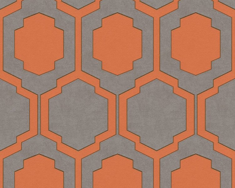Vliesová tapeta grafická, retro -  oranžová, šedá, béžová, měděná, taupe 374793 / Tapety na zeď 37479-3 Pop Style (0,53 x 10,05 m) A.S.Création