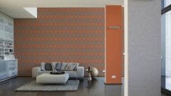 Moderní grafická vliesová retro tapeta, barva oranžová, šedá, béžová, měděná, taupe. Tapeta z kolekce Pop Style