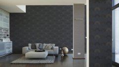 Moderní vliesová retro tapeta, grafická, barva černá, šedá, béžová, zlatá, taupe - kombinace v interiéru.