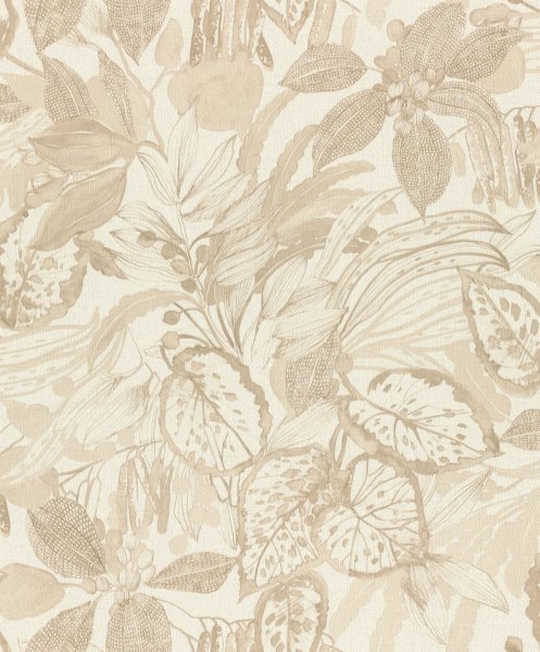 Vliesová tapeta béžové listy, rostlinný vzor (0,53 x 10,05 m) / Vliesové tapety na zeď Liverna 554908 Rasch