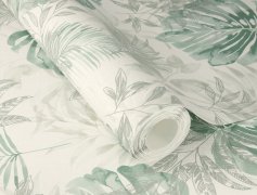 Vliesová tapeta zelené a šedé palmové listy (0,53 x 10,05 m) / Vliesové tapety na zeď My Moments 320602 Rasch