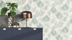 Vliesová tapeta zelené a šedé palmové listy (0,53 x 10,05 m) / Vliesové tapety na zeď My Moments 320602 Rasch