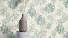 Vliesová tapeta zelené a šedé palmové listy (0,53 x 10,05 m) / Vliesové tapety na zeď My Moments 320602 Rasch