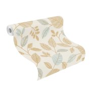 Vliesová tapeta tyrkysová, hnědá, krémová, listy (0,53 x 10,05 m) / Vliesové tapety na zeď My Moments 582710 Rasch