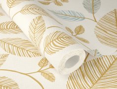 Vliesová tapeta tyrkysová, hnědá, krémová, listy (0,53 x 10,05 m) / Vliesové tapety na zeď My Moments 582710 Rasch