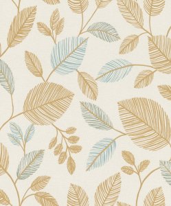 Vliesová tapeta tyrkysová, hnědá, krémová, listy (0,53 x 10,05 m) / Vliesové tapety na zeď My Moments 582710 Rasch