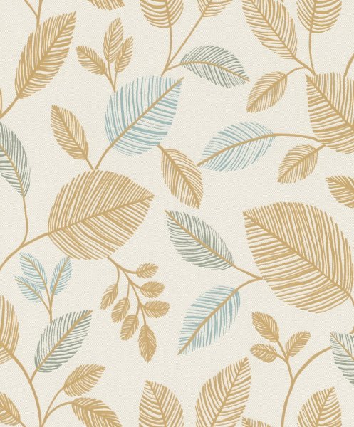 Vliesová tapeta tyrkysová, hnědá, krémová, listy (0,53 x 10,05 m) / Vliesové tapety na zeď My Moments 582710 Rasch