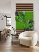 Akustický panel zelené a fialové květy a rostliny, imitace živých rostlin na filcovém podkladu, rozměr 52 x 52 cm z kolekce Modular Wall A.S.Création - DD136691