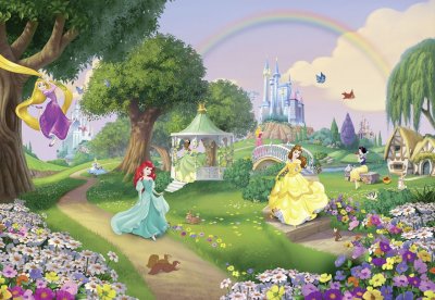 Dětská fototapeta Princezny v zahradě a duha 8-449 Princess Rainbow Disney / Obrazové tapety a fototapety na zeď Komar (368 x 254 cm)