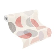 Vliesová tapeta retro geometrická, červená, šedá, bílá (0,53 x 10,05 m) / Vliesové tapety na zeď My Moments 583205 Rasch