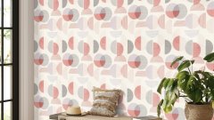 Vliesová tapeta retro geometrická, červená, šedá, bílá (0,53 x 10,05 m) / Vliesové tapety na zeď My Moments 583205 Rasch