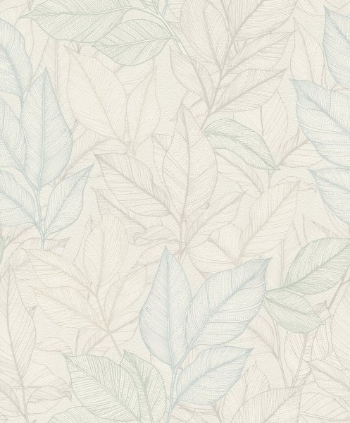 Vliesová tapeta listy, béžová, zelená, tyrkysová (0,53 x 10,05 m) / Vliesové tapety na zeď My Moments 700770 Rasch