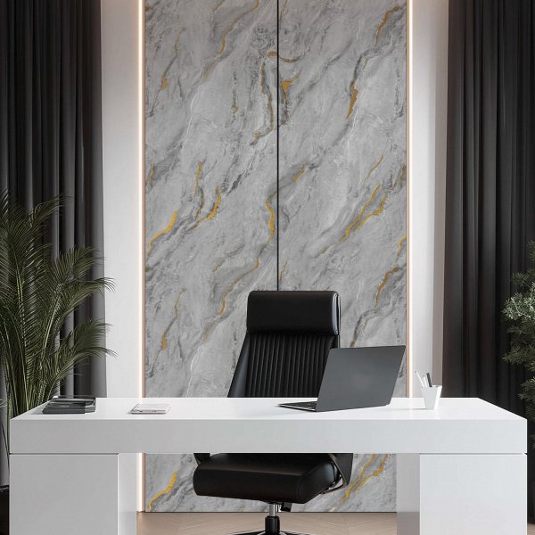 Šedý mramor se zlatou žílou 120 x 280 cm - samolepicí velkoformátový panel XXL / velkoplošný dekorativní stěnový obklad Aurum Grey Marble MAR006