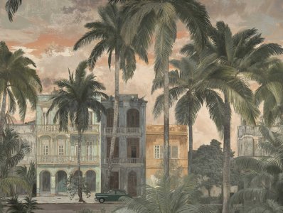 Vliesová fototapeta koloniální budovy a palmy 3,71 x 2,80 m / Vliesový tapetový panel 761902 Cuba 2 A.S.Création
