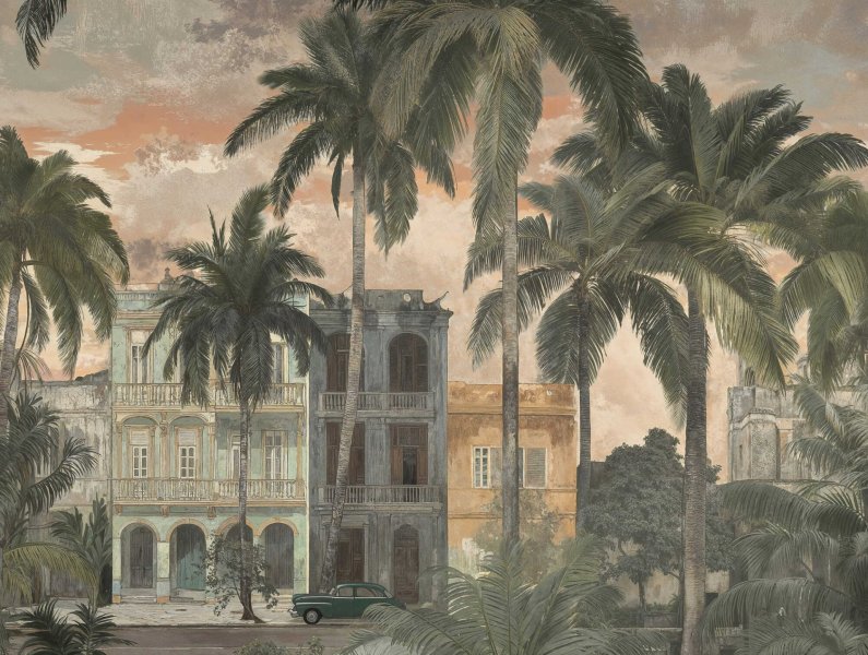 Vliesová fototapeta koloniální budovy a palmy 3,71 x 2,80 m / Vliesový tapetový panel 761902 Cuba 2 A.S.Création