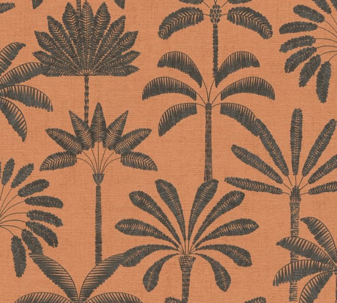 Vliesová tapeta oranžová, hnědé palmy (0,53 x 10,05 m) 791633 / Tapety na zeď 79163-3 Cuba 2 A.S.Création