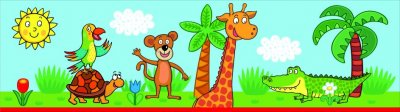 Samolepicí bordura pro děti Žirafa, zvířátka WBD8093 (10 cm x 5 m) / WBD 8093 Dětské samolepicí bordury AG Design