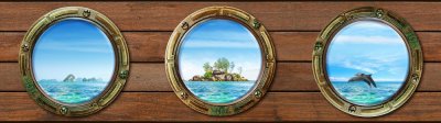 Samolepicí bordura Ostrov, delfíni, lodní okna WB8221 (14 cm x 5 m) / WB 8221 Island dekorativní samolepicí bordury AG Design