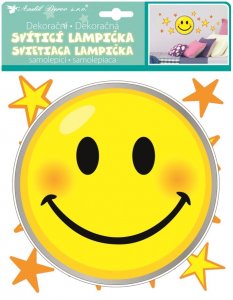 Samolepicí dekorace na zeď svítící LED lampička smajlík 10552 Room Decor 18cm