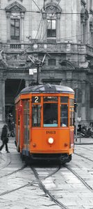 Fototapeta Tramvaj FTNV-2882 / Fototapety na zeď 1-dílné Orange Tram (90 x 202cm) FT0300 AG Design