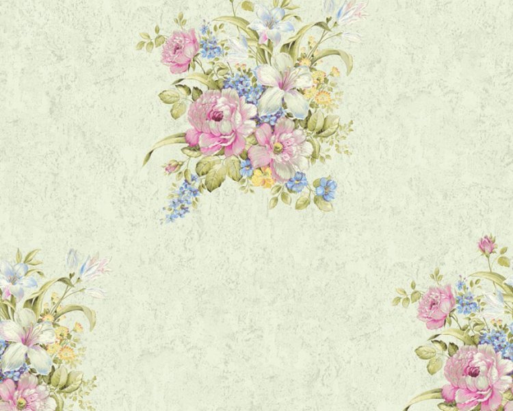 Vliesová tapeta 37225-5 zámecká, květy zelená,růžová / Vliesové tapety na zeď 372255 Romantico (0,53 x 10,05 m) A.S.Création
