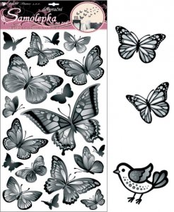 Samolepka na zeď černošedí motýli 10146 / Samolepicí dekorace Room Decor (60 x 32 cm)