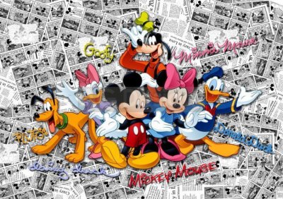 Dětská papírová fototapeta Disney 4 dílná Mickey Mouse a přátelé FTD2225 / Dětské papírové fototapety na zeď FT2225 AG Design (360 x 254 cm)