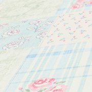 Vliesová tapeta s květinovým kostkovaným vzorem, venkovský styl – kombinace barev modrá, krémová, zelená, šedá, růžová - matná, mírně strukturovaná vliesová tapeta na zeď od A.S.Création z kolekce Maison Charme