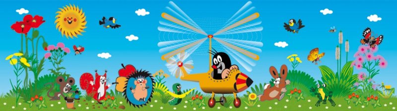 Samolepicí bordura pro děti Krtek a vrtulník WBD8100 (14 cm x 5 m) / Krteček WBD 8100 Dětské samolepicí bordury AG Design