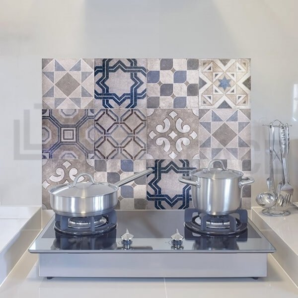 Samolepící panel za sporák Bellacasa na zeď retro modré dlaždice, kachličky 67262 / Žáruvzdorná samolepka dekorace do kuchyně koupelny Vintage Tiles Crearreda (47 x 65 cm)