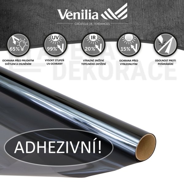 Statická protisluneční fólie na okna tmavá, rozměr 90 cm x 2 m / adhezivní fólie na sklo 53440 Static Black Tinted Venilia