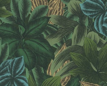 Vliesová tapeta tropické listy, džungle - modrá, zelená 4002392224 (0,53 x 10,05 m) A.S.Création