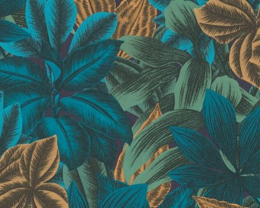 Vliesová tapeta tropické listy, džungle - modrá, zelená, oranžová 4002392221 (0,53 x 10,05 m) A.S.Création
