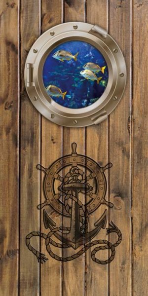 Samolepicí fototapeta na dveře Kruhové okno D019 / Dveřní fototapety Porthole (95 x 210 cm) Dimex