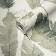 Vliesová tapeta palmové listy - zelená, bílá 4002392184 (0,53 x 10,05 m) A.S.Création