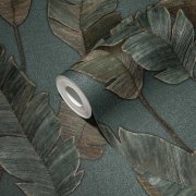 Vliesová tapeta palmové listy - hnědá, petrolejová 4002392183 (0,53 x 10,05 m) A.S.Création