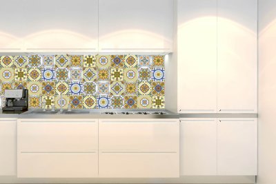 Samolepicí fototapeta na kuchyňskou linku Modré retro kachličky 180 x 60 cm / KI-180-164 / Fototapety do kuchyně Dimex