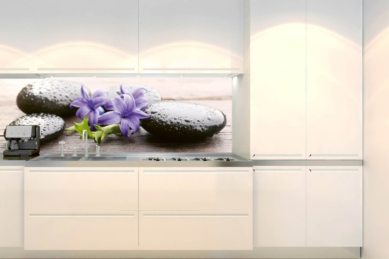 Samolepicí fototapeta na kuchyňskou linku Lávové kameny a fialové květy 180 x 60 cm / KI-180-173 / Fototapety do kuchyně Dimex